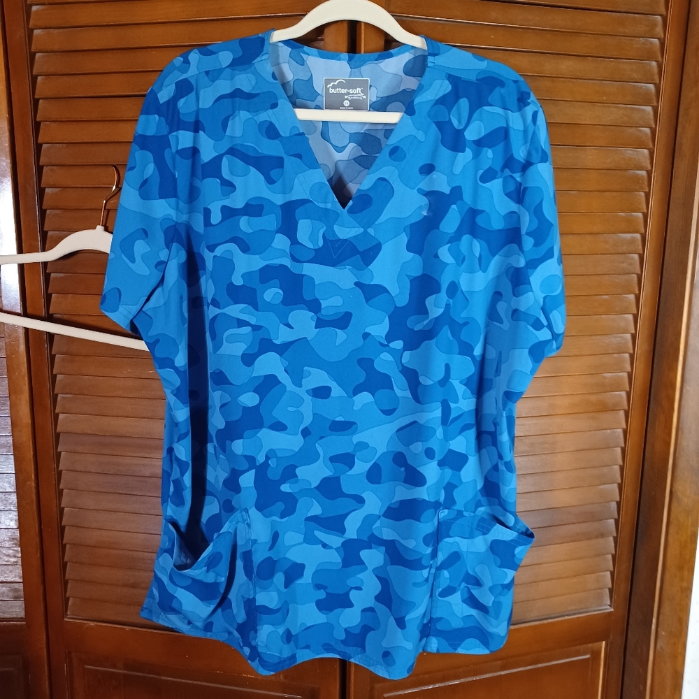 Blue Camo ScrubTop